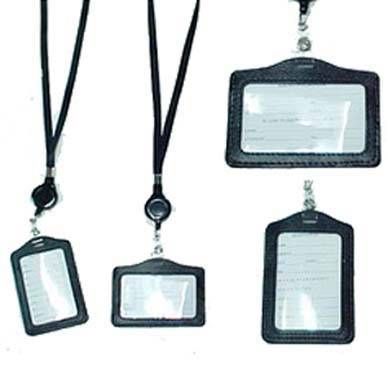 48 Wholesale Black Id Holder Necklace W/retractable Cord