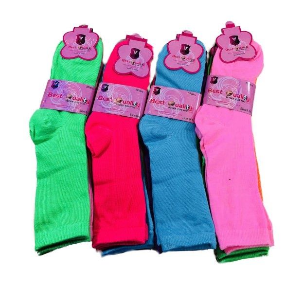 36 Wholesale Three Pair Ladies Crew Sock Solid Neon Colors