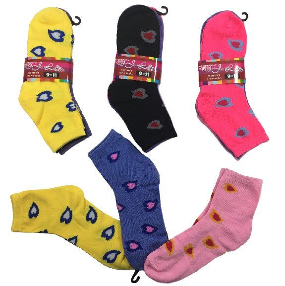 36 Pairs of Ladies Teens Quarter Socks Two Tone Hearts