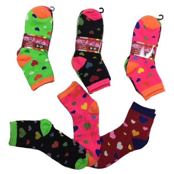 36 Pairs of Ladies Teens Quarter Socks Colorful Hearts