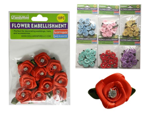 288 Pieces of 6 Asst Colors 10 Pc Flower Embellishments