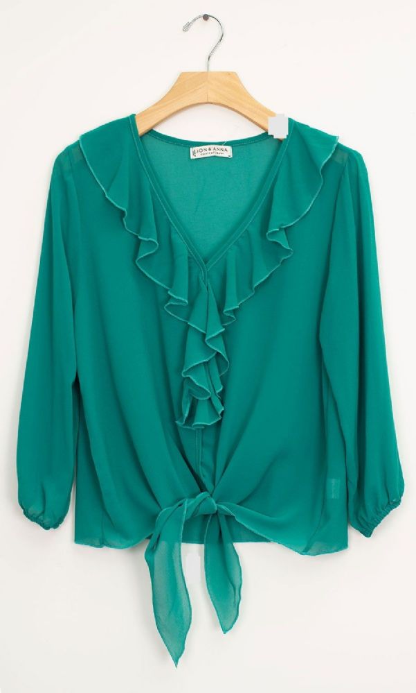 12 Pieces Ruffle Front Tie Blouse Jade Green - Womens Fashion Tops - at -  alltimetrading.com