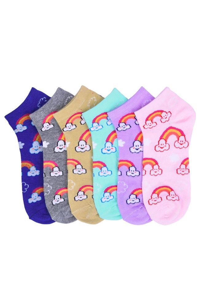 Girls Printed Casual Spandex Ankle Socks Size 9-11 Rainbow Print