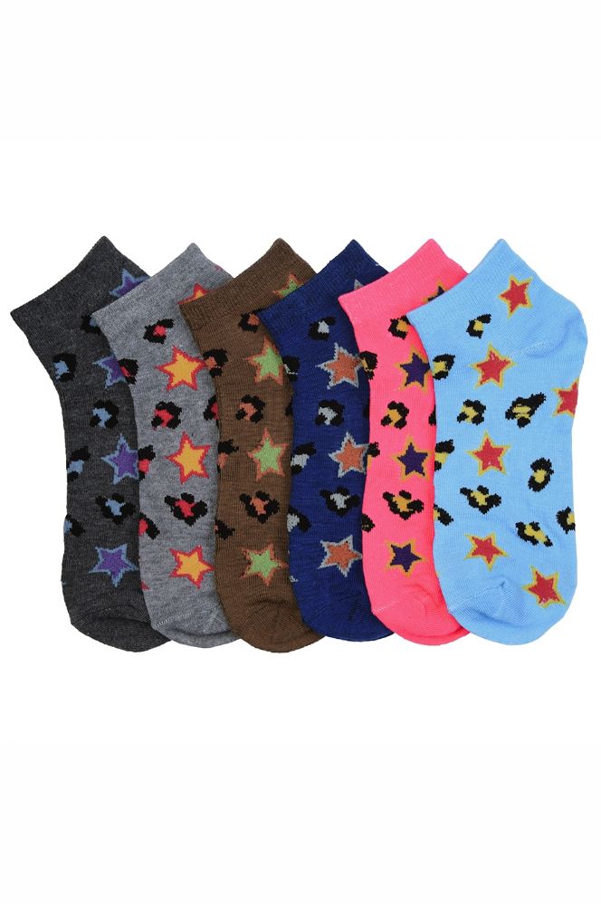 216 Wholesale Girls Printed Casual Spandex Ankle Socks Size 9-11 Star Burst  - at 