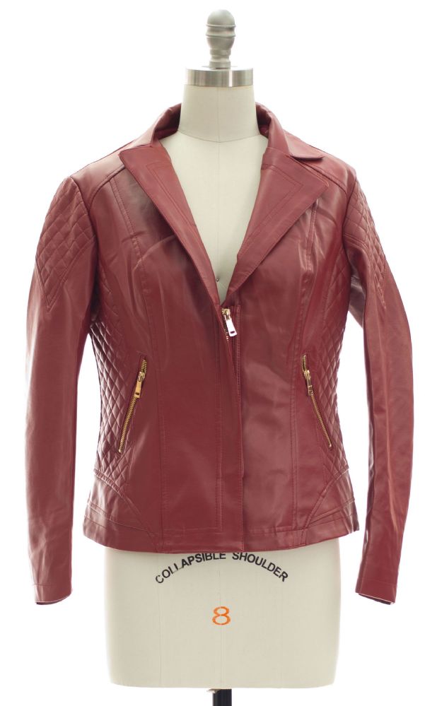 12 Pieces of Open Lapel Faux Leather Jacket Red