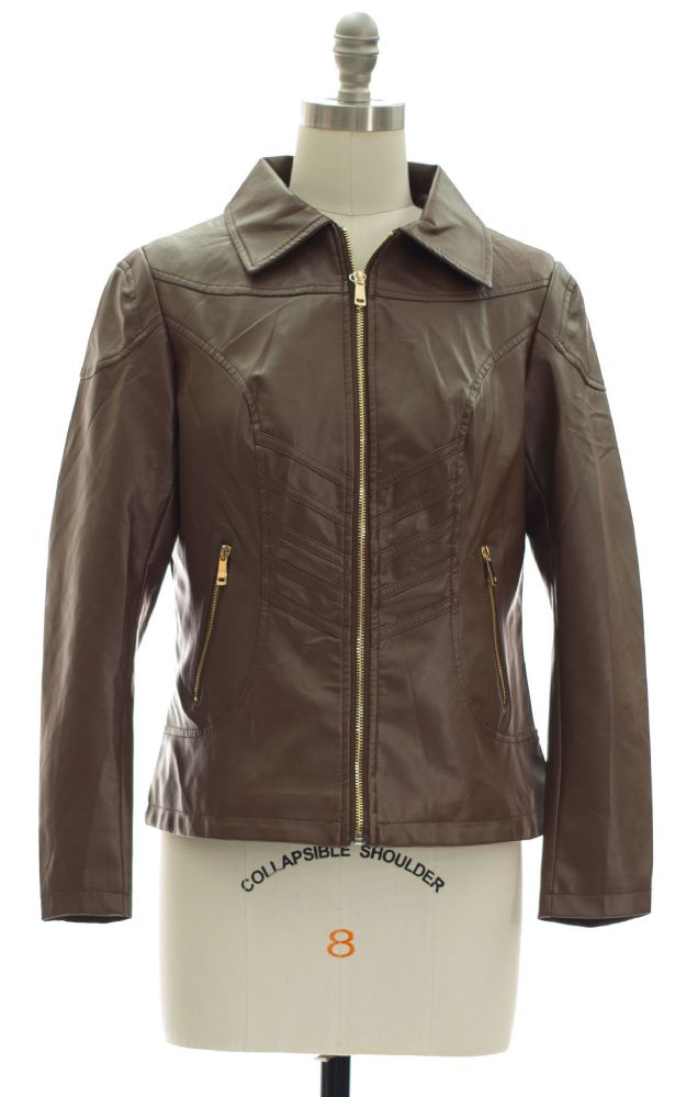 12 Pieces of Faux Leather Collar Jacket Brown