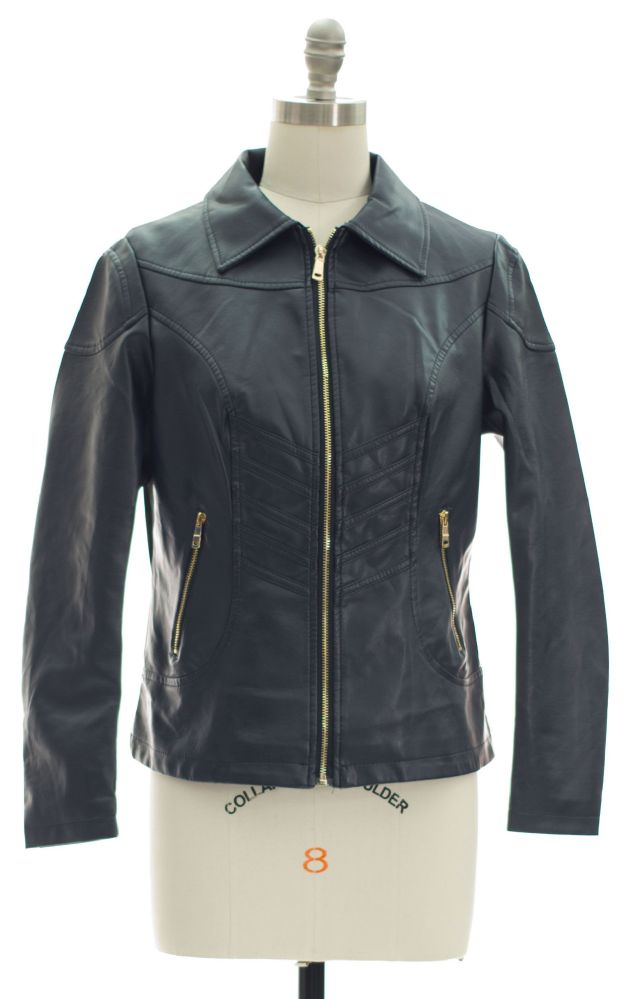 12 Pieces of Faux Leather Collar Jacket Navy