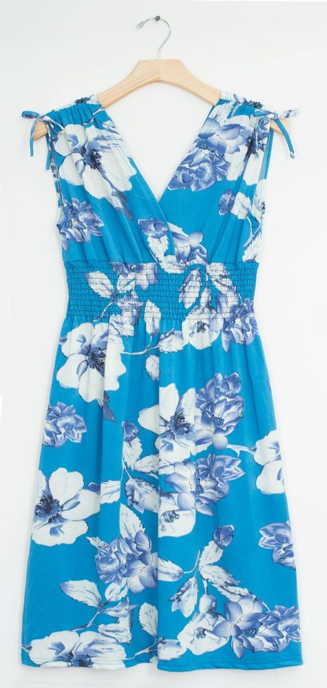 Bulk Plus Floral Tie Shoulder Midi Dress Aqua WSD - Main Image