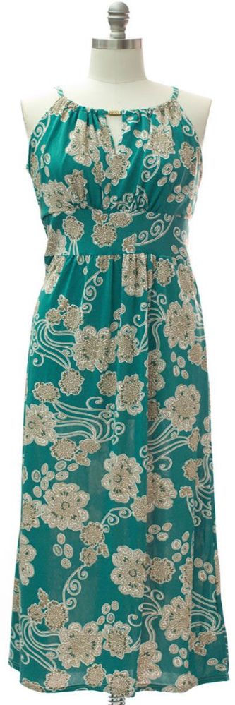 Bulk Plus Jewel Neck Maxi Dress Green -Wholesale Sock Deals