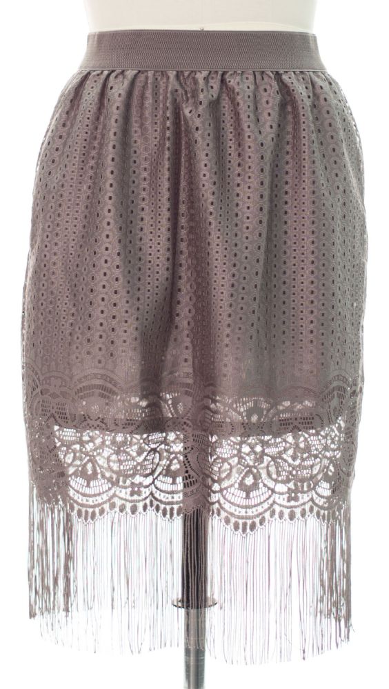 12 Wholesale Plus Plus Lace Shell Knee Length Skirt Grey