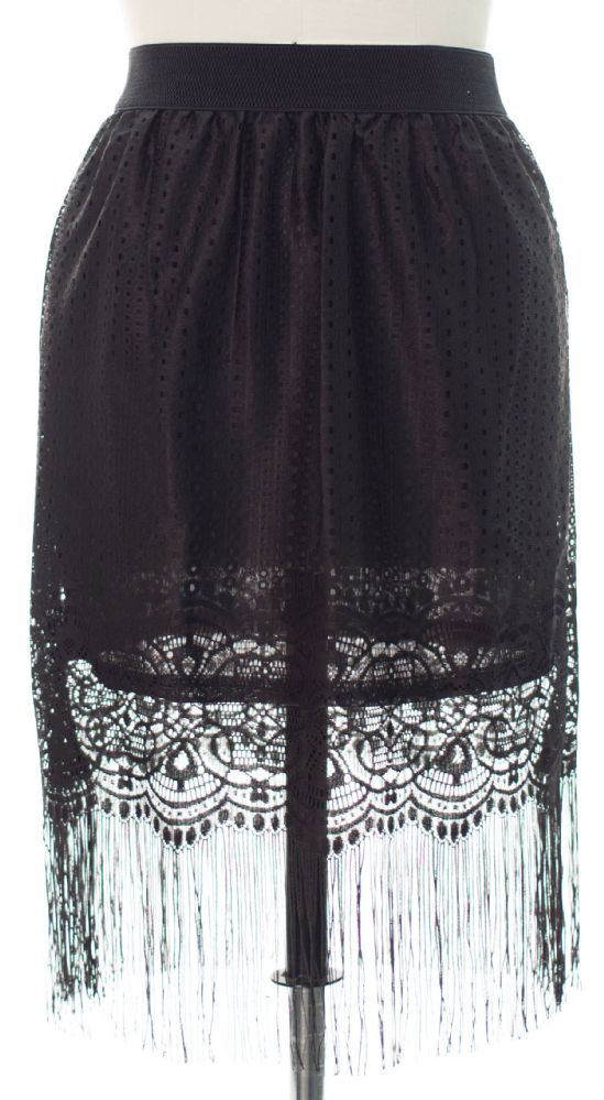 12 Wholesale Plus Plus Lace Shell Knee Length Skirt Black