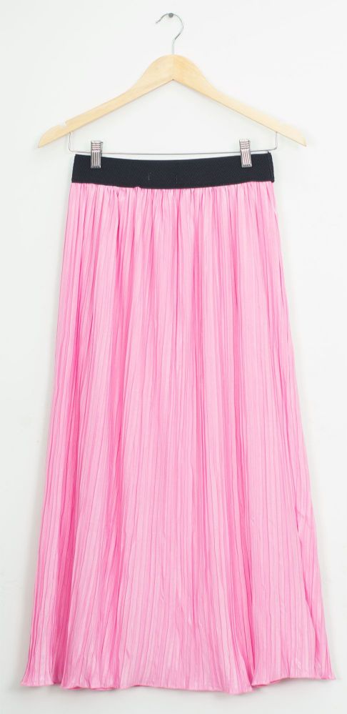 12 Wholesale Elastic Band Pleated Maxi Skirt Pink