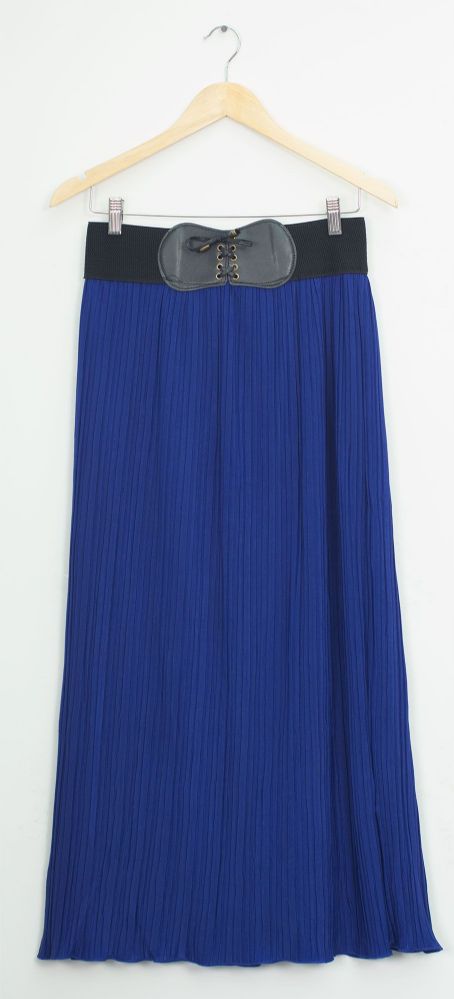 12 Wholesale Faux Belt Maxi Skirt Royal Blue
