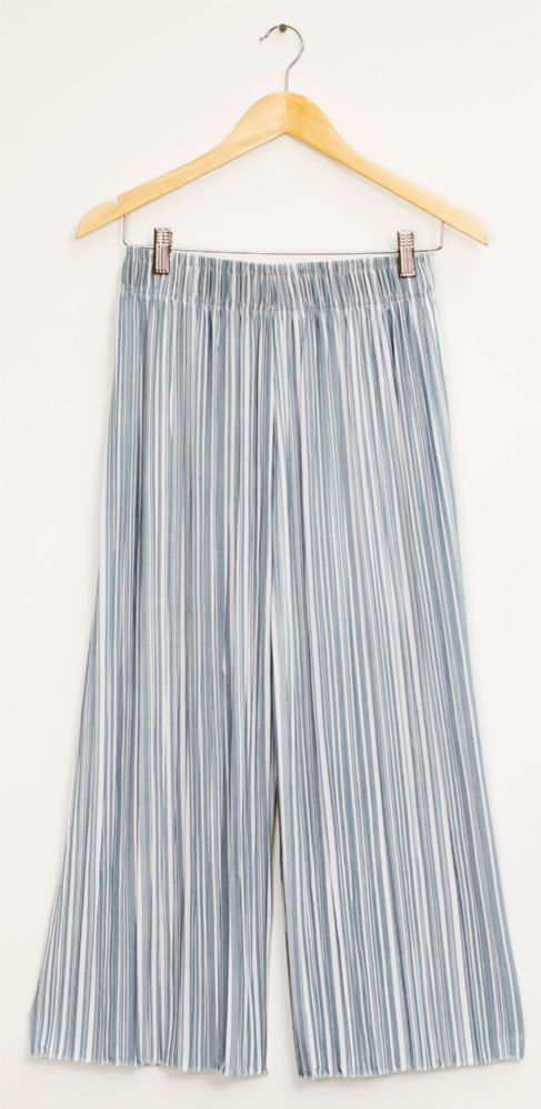 12 Wholesale Stripe Wide Leg Pleated Trousers Ice Blue