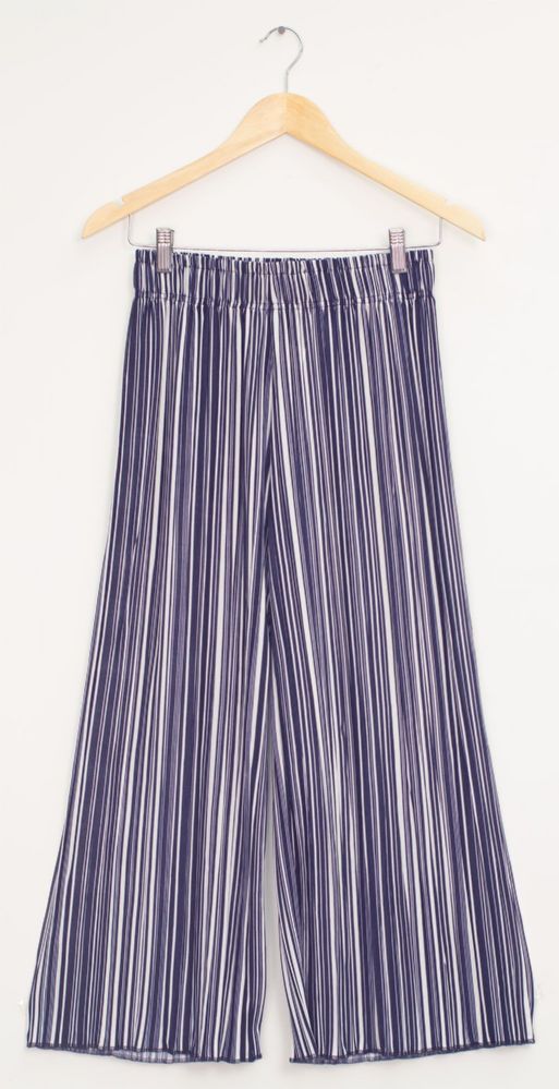 12 Wholesale Stripe Wide Leg Pleated Trousers Navy Stripe