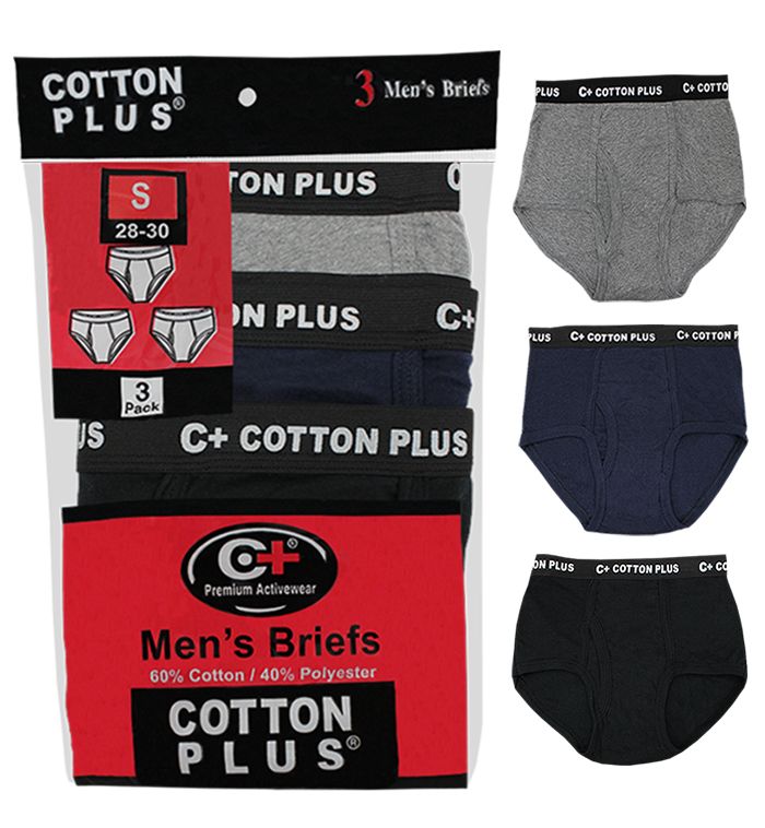 36 Wholesale Men's 3 Pack Assorted Color Cotton Brief, Size X-Large