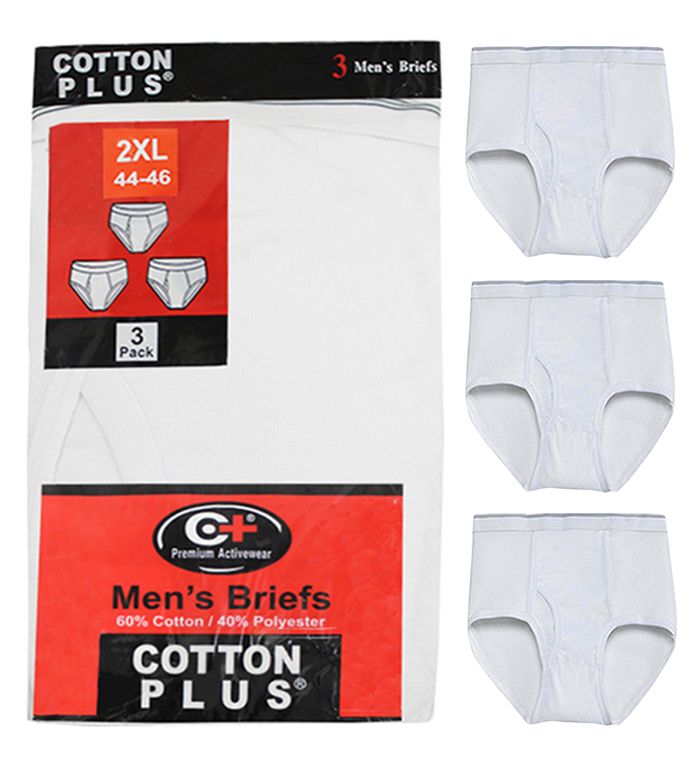 36 Wholesale Men's 3 Pack White Cotton Brief, Size 2xlarge