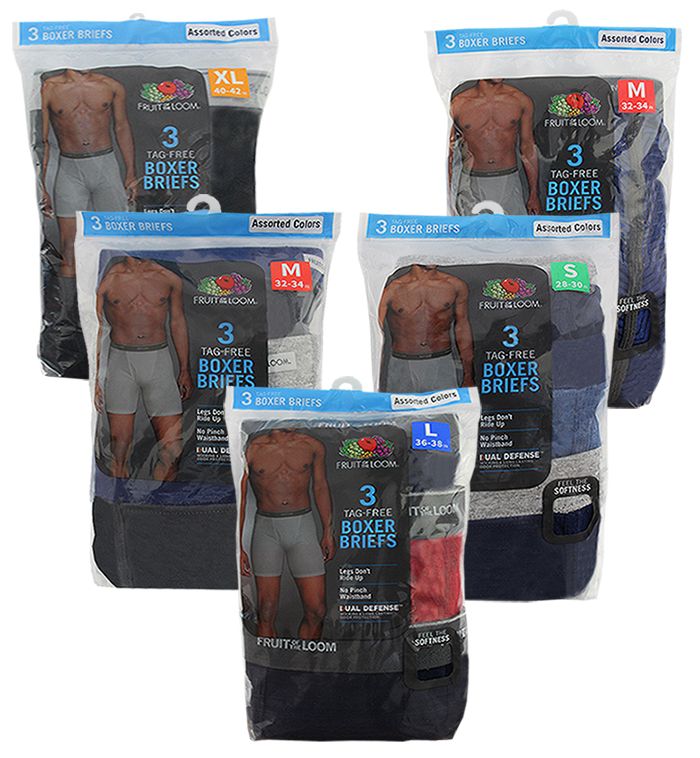 24 Wholesale Men's 3 Pack Fruit Of The Loom Boxer Briefs, Size Small