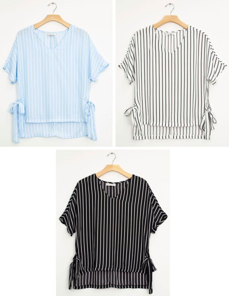 18 Pieces Plus Side Tie Stripe Blouse Assorted Womens Fashion Tops at alltimetrading