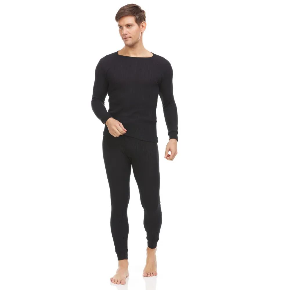 36 Pieces of Men's Black Thermal Cotton Underwear Top And Bottom Set, Size Xlarge