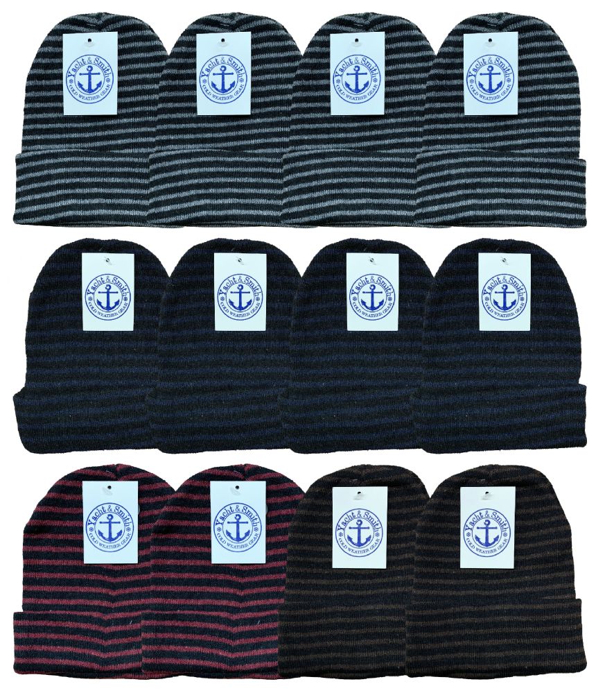 24 Pieces of Yacht & Smith Unisex Knit Winter Hat With Stripes Assorted Colors