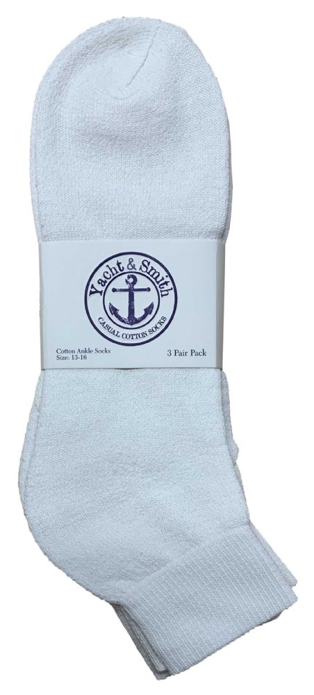 24 Pairs of Yacht & Smith Men's Athletic Ankle Socks, Soft Cotton Terry Cushioned, King Size13-16 Solid White