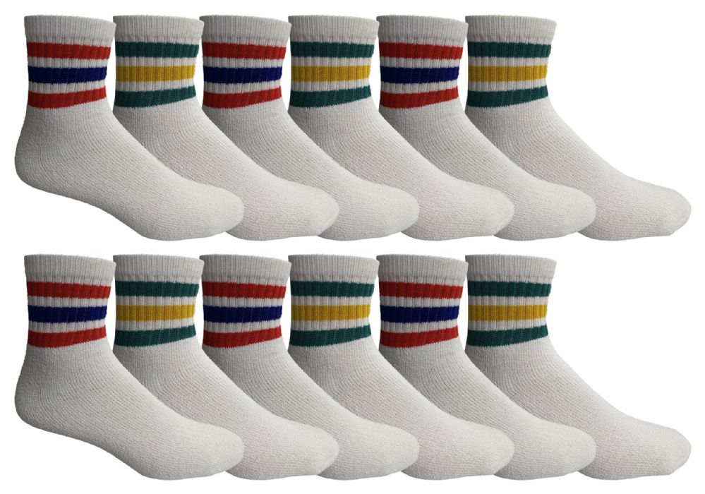 24 Pairs of Yacht & Smith Men's White With Striped Top No Show King Size Ankle Socks