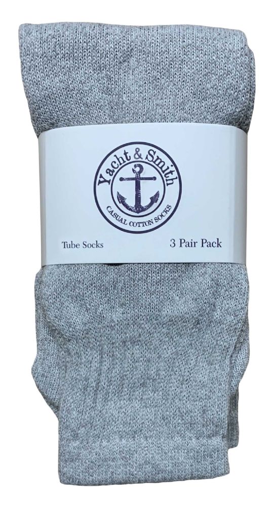 24 Wholesale Yacht & Smith Kids Solid Tube Socks Size 6-8 Gray Bulk Pack
