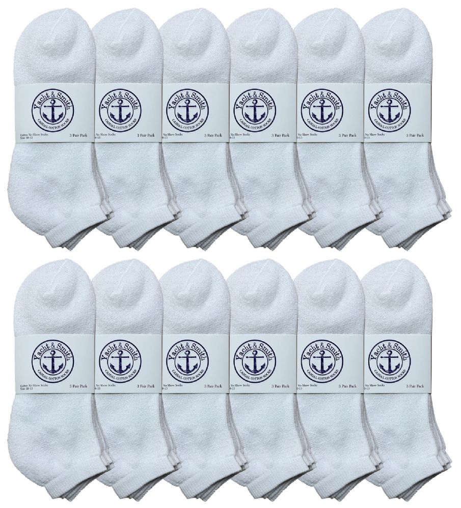 24 Pairs Yacht & Smith Men's Cotton No Show White SockS- Size 13-16 - Big And Tall Mens Ankle Socks