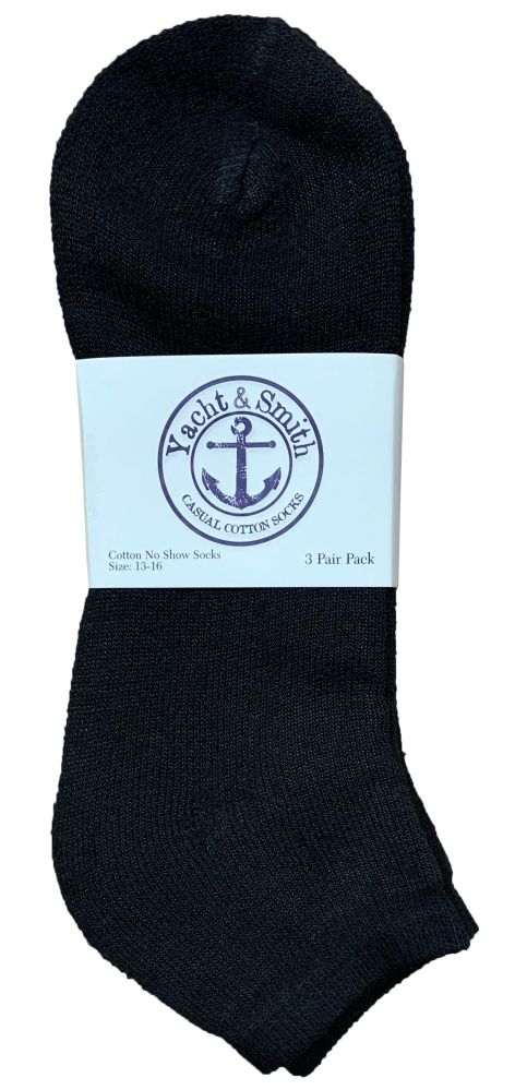 24 Pairs of Yacht & Smith Men's King Size Cotton No Show Ankle Socks Size 13-16 Black Bulk Pack