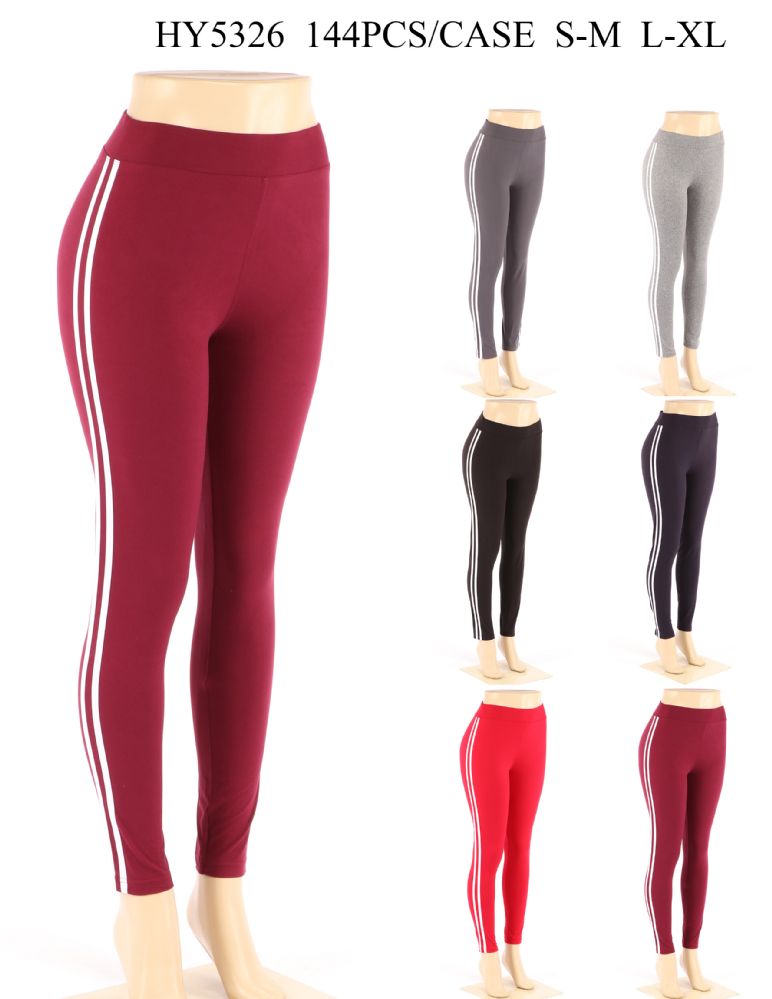 24 Wholesale Women's Sport Legging's With Stripe In Assorted Colors