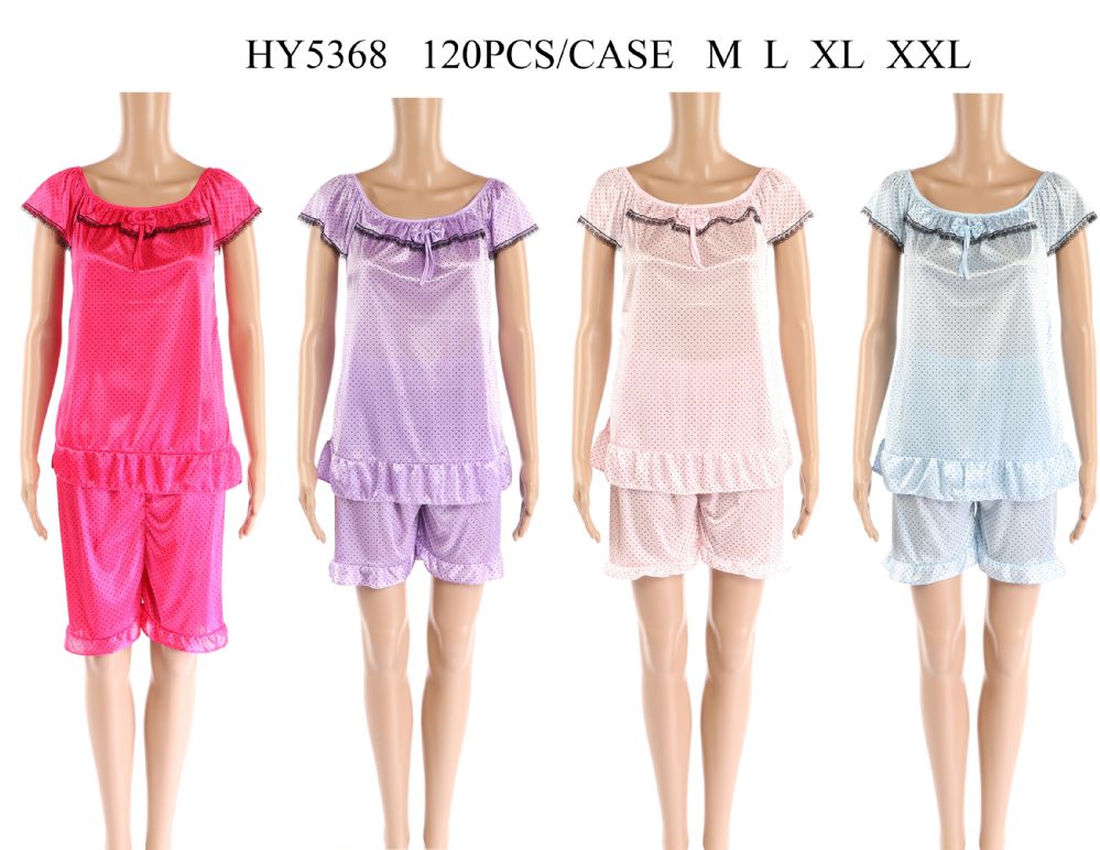 48 Wholesale Womens Summer Pajama With Ruffle In Assorted Color