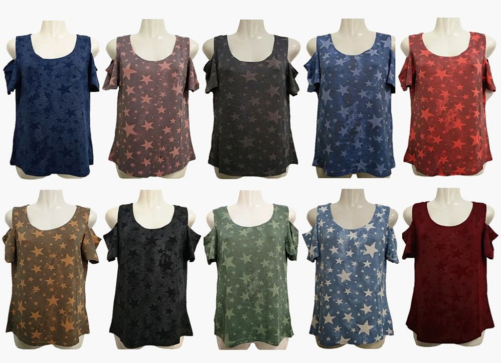 48 Pieces of Womens Assorted Color Star Tee