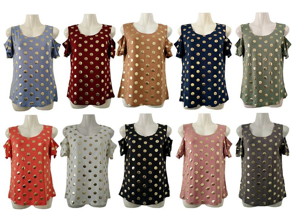 48 Pieces of Womens Assorted Color Gold Polka Dot Tee