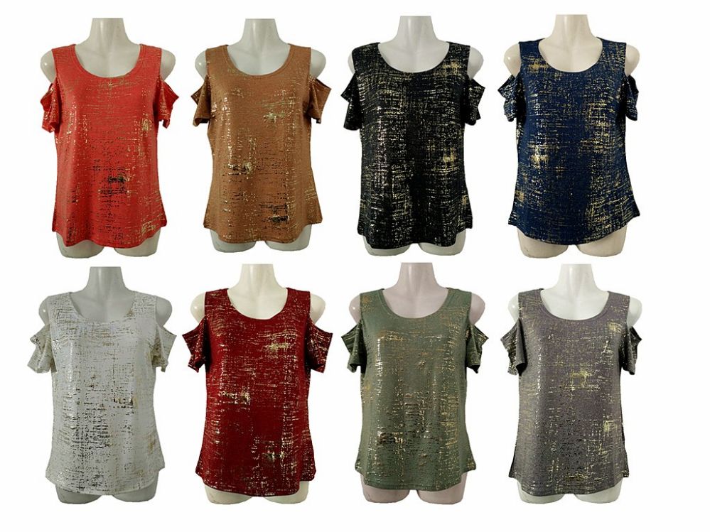 48 Pieces of Womens Assorted Color Gold Toned Tee