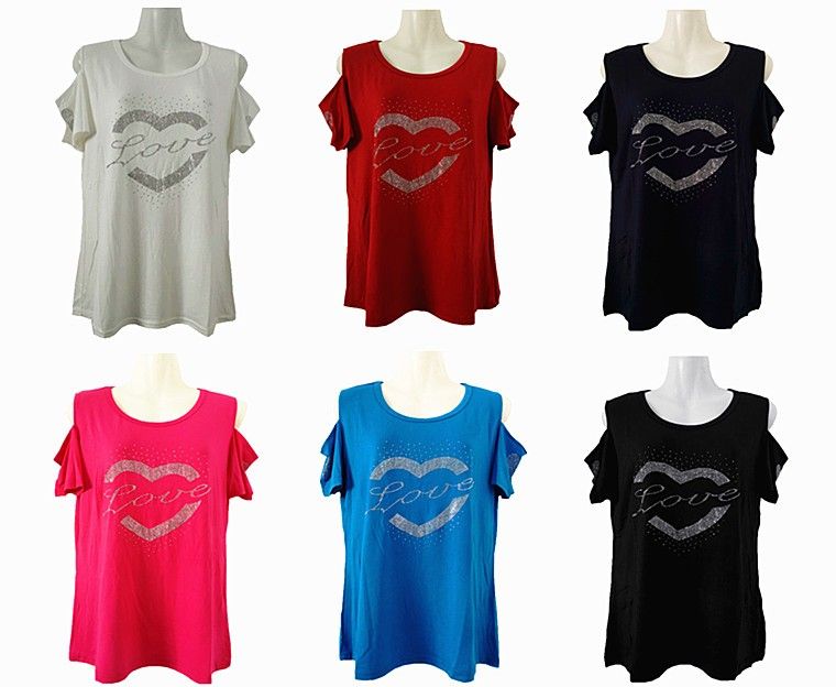 48 Pieces of Womens Assorted Color Love Tee Shirt
