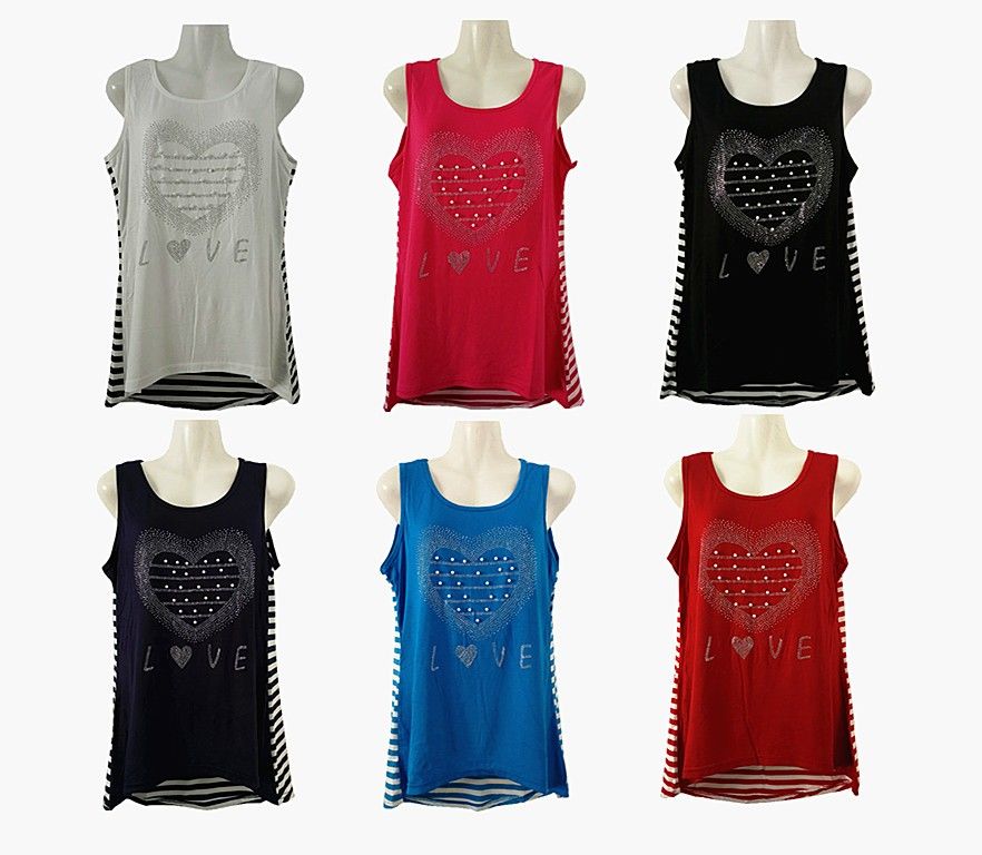 48 Pieces of Womens Assorted Color Love Tee Shirt With Striped Back