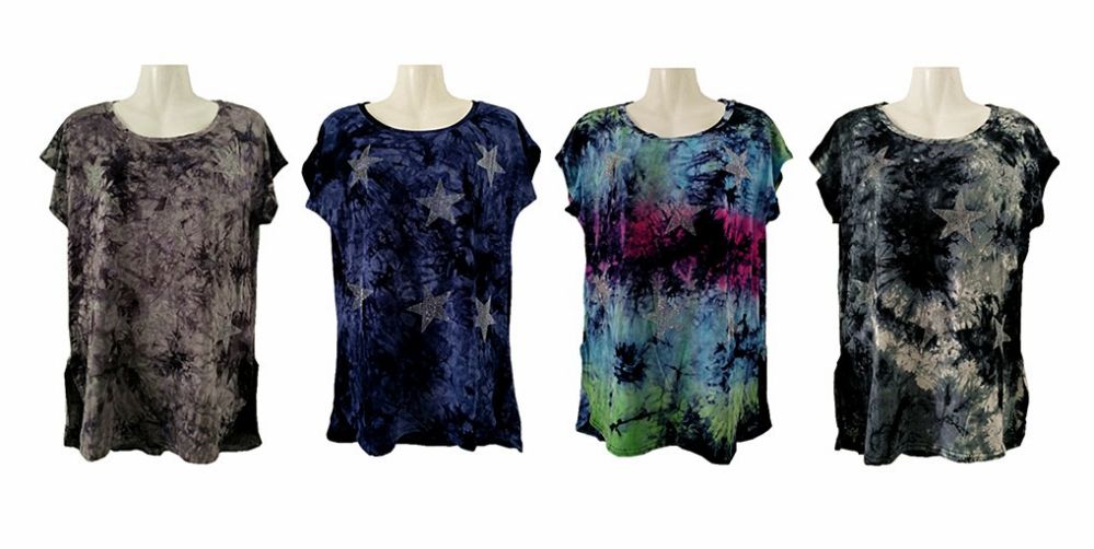 48 Pieces of Womens Assorted Color Tye Dye Star Tee Shirt