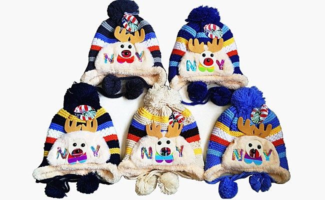 120 Pieces of Winter Warm Kids Rein Deer Hat With Earcuff Cap And Pom Pom