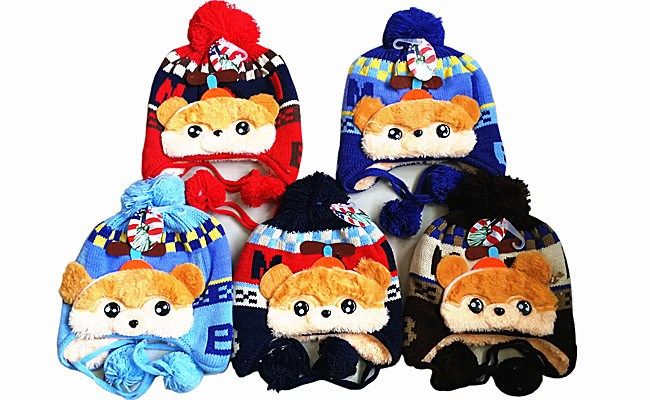 120 Pieces of Winter Warm Kids Animal Hat With Earcuff Cap And Pom Pom