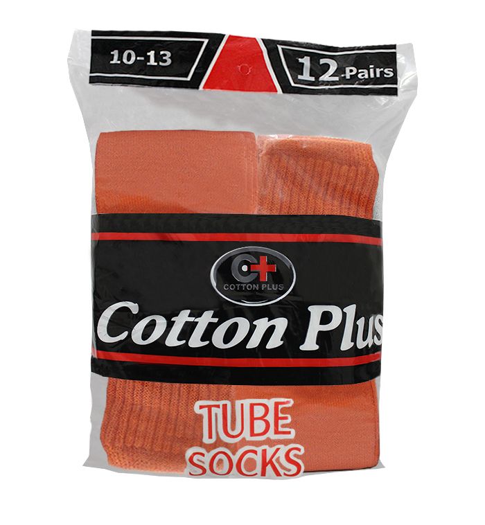 120 Pairs Men's 12 Pair Pack Long Orange Tube Socks, Size 10-13 - Mens Tube Sock