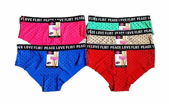 120 Wholesale Womens Essential Cotton Stretch Love Flirt Peace Panty Five  Piece