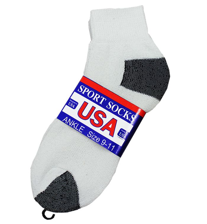 120 Wholesale Men's White With Black Heel & Toe Irregular Ankle Sock, Size 10-13
