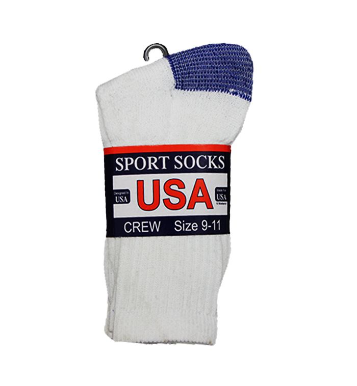 120 Wholesale Men's White With Blue Heel & Toe Irregular Crew Socks