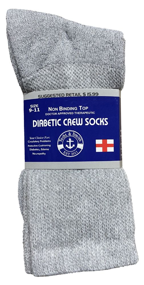12 Wholesale Yacht & Smith Women's Cotton Diabetic NoN-Binding Crew Socks - Size 9-11 Gray