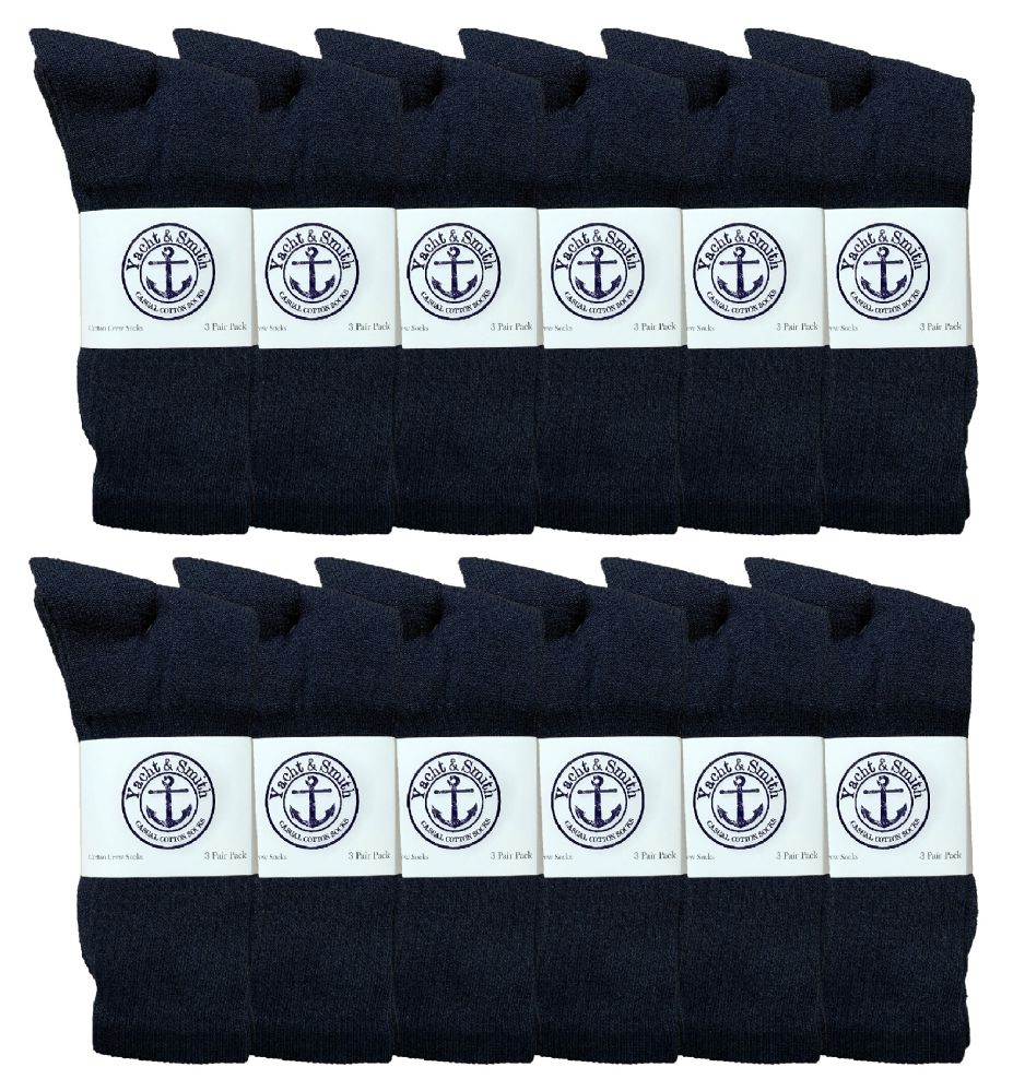 12 Pairs of Yacht & Smith King Size Men's Cotton Terry Cushioned Crew Socks Size 13-16 Navy