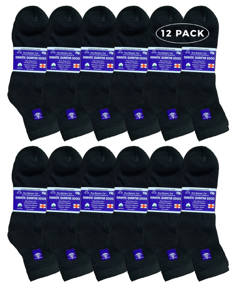 12 Pairs of Yacht & Smith Men's Cotton Diabetic Black Ankle Socks