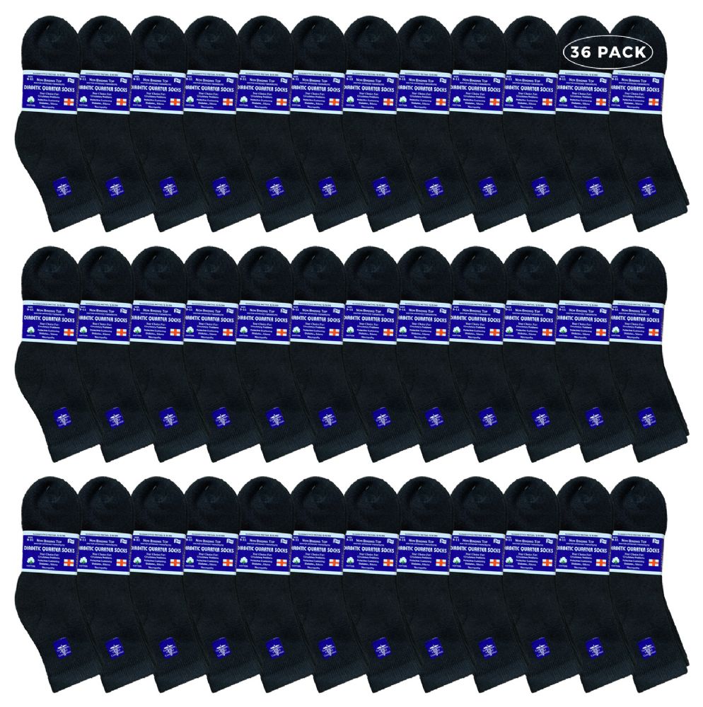 36 Wholesale Yacht & Smith Women's Diabetic Cotton Ankle Socks Soft NoN-Binding Comfort Socks Size 9-11 Black