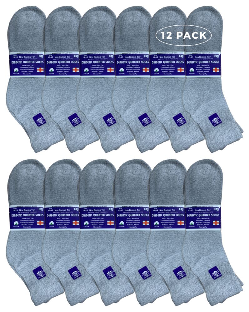 12 Pairs of Yacht & Smith Men's Cotton Diabetic Gray Ankle Socks Size 13-16