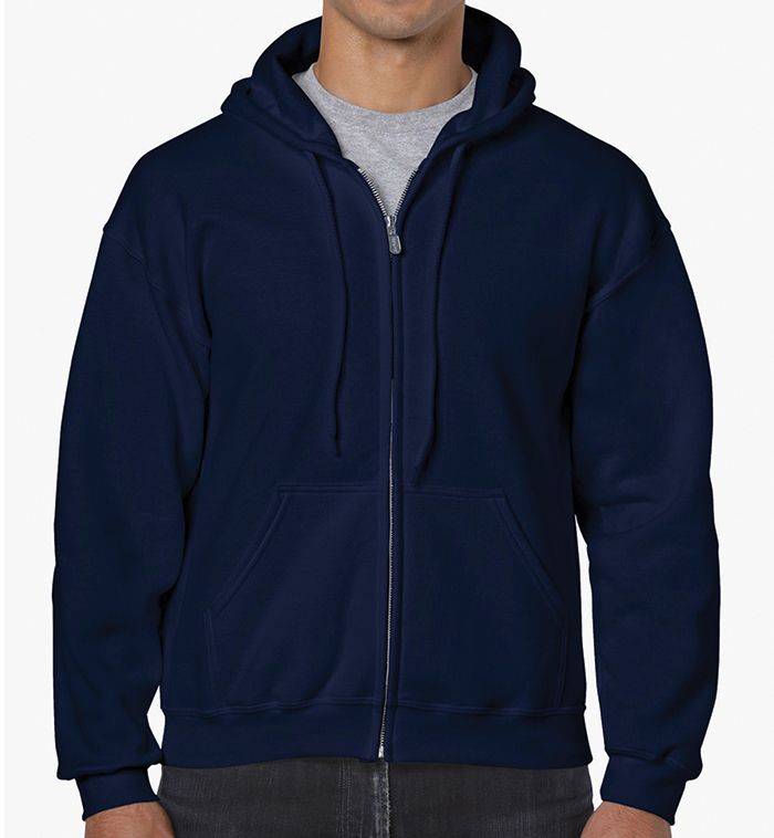 24 Wholesale Cotton Plus Adult Navy Hooded Zipper, Size Medium